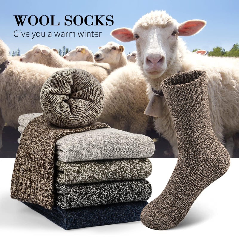 SIMIYA 5 Pairs Wool Socks Mens, Thick Warm Winter Soft Hiking & Casual Crew Socks - Image 2